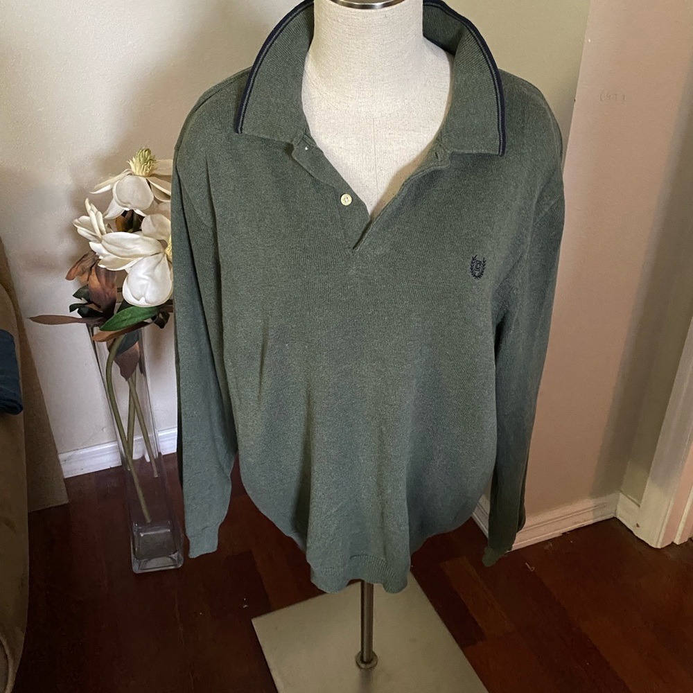 Chaps Olive Green Collared Sweater